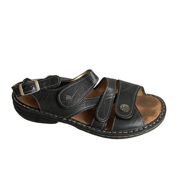 FINN COMFORT Leather Velcro Strap Sandals Black  38 EU - Picture 1 of 9